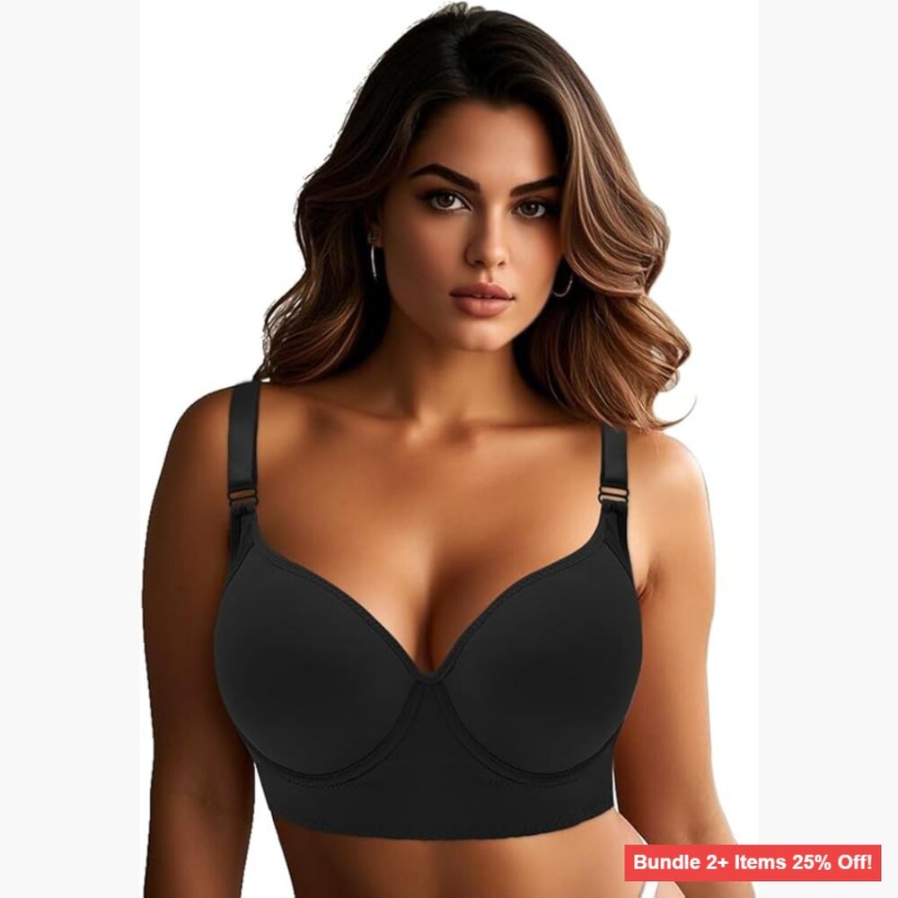 Full Coverage Push Up Bra with Back Smoothing, Adjustable Straps, Plus Size